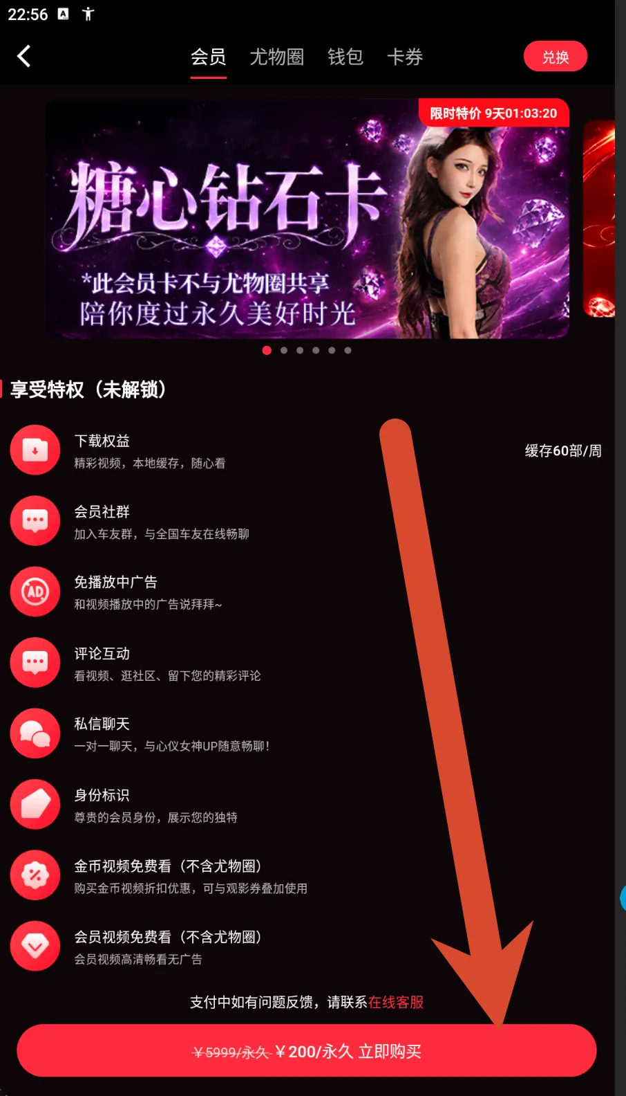 糖心钻石卡会员价格界面示例
